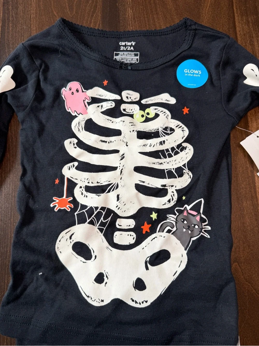 Carter's Black Skeleton Pajama Set with Pink Heart Details